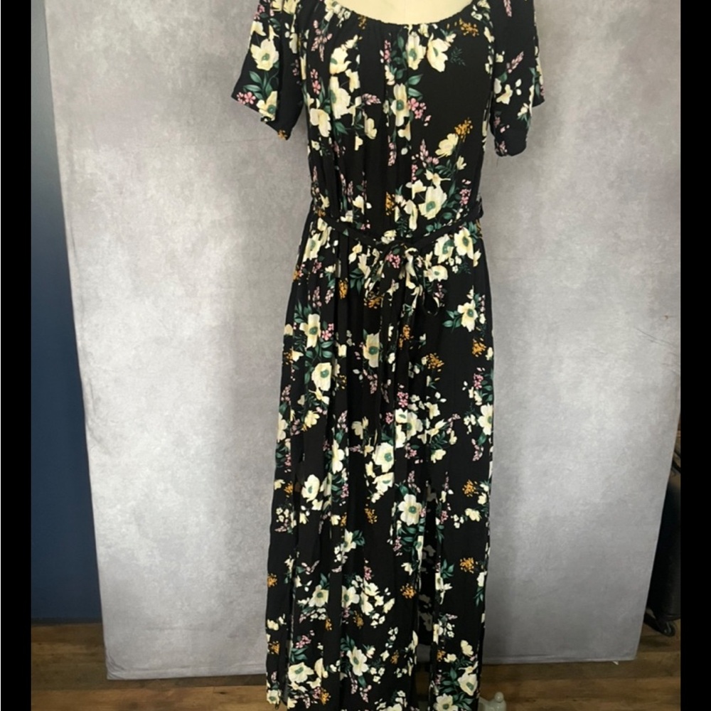 Liberty Love Boho Floral Black Peasant Maxi Dress 2XL